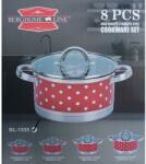 Berghome Line 8 db-os rozsdamentes edénykészlet üvegfedővel, piros, pöttyös (BL-1535) - pepita