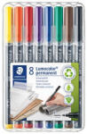 STAEDTLER Alkoholos marker készlet, OHP, 0, 6 mm, STAEDTLER "Lumocolor® 318 F", 8 különböző szín (318 WP8)
