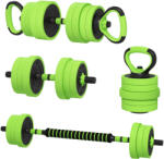 SPORTNOW 4 az 1-ben súlyzókészlet, összesen 40 kg, kettlebell, súlyzók és rudak zöld