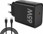 Rebeltec H1065 Hálózati Töltő 1xUSB-C Csatlakozással+Type-C-Type-C Kábel 65W-Fekete (RBLAKT00027) (RBLAKT00027)