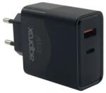 Approx Încărcător pentru telefon APPROX - USB Type-C, port USB-A, încărcător rapid 45W + cablu USB Type-C de 1m, negru APPUSBWALL45W (APPUSBWALL45W)