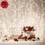 Somogyi Elektronic DLFC 600/WW LED-es cluster fényfüggöny, 2, 7x0, 6 m / 600 db melegfehér LED, állófényű, fehér vezeték, sorolható, kül- és beltéri kivitel (DLFC_600_WW)