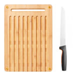 Fiskars Functional Form Bambusz vágódeszka & kenyérvágó kés készlet (1057551) (1057551)