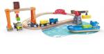 Hape Set de jucarie din lemn - port cu trenuri, vapoare si camioane (E3791A) Trenulet