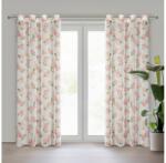 EUROFIRANY Mela rózsa mintás etamin függöny arany nyomattal Fehér 140x250 cm