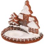 Autronic Gingerbread candle holder with church - polyresin, brown and white
