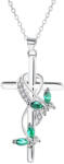 Kincsecske Kollekció Ezüst színű kereszt nyaklánc zöld kővel