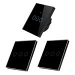 HomeVast Set HomeVast®, format din intrerupator inteligent, cu protocol WiFi+RF, compatibil Tuya/Smart life, cu contact tactil, fara nul, 3 canale, negru - Mod (SM-WIFI603-B-2xSM-R603-B)