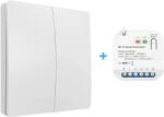 HomeVast Kit intrerupator cinetic, RF433, 2 canale, alb + 1 receiver inteligent, 2 canale, cu protocol WiFi+RF, compatibil Tuya/Smart life, on/off - Model ES-K (ES-KS02-ES-WFS07)