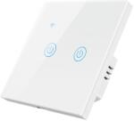 HomeVast Intrerupator inteligent cu contact tactil, HomeVast®, cu protocol WiFi, compatibil Tuya/Smart life, cu sau fara nul, 2 canale, alb (DS-101JL-2-W-O)