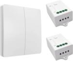 HomeVast Kit intrerupator cinetic, RF433, 2 canale, alb + 2 receivere inteligente, cu protocol WiFi+RF, compatibil Tuya/Smart life, on/off - Model ES-KS02 + 2 (ES-KS02-2xES-WFS06)