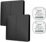 HomeVast Kit HomeVast®, format din 2 intrerupatoare cinetice, RF, 2 canale, negru + 2 receivere inteligente, cu protocol ZigBee+RF, compatibil Tuya/Smart life, (WHD03222ZB)