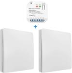 HomeVast Kit 2 x intrerupator cinetic, RF433, 1 canal, alb + 1 receiver inteligent, 2 canale, cu protocol WiFi+RF, compatibil Tuya/Smart life, on/off - Model 2 (2xES-KS01-ES-WFS07)