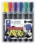 STAEDTLER Staedtler: Alkoholos marker készlet, 2-5 mm, vágott, STAEDTLER "Lumocolor® 350", 6 különböző szín (350 WP6-1)
