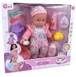 Man Yuk Toys Manyuk Toys: Interaktív játékbaba overálban, kiegészítőkkel - 35 cm (WZB104-9)