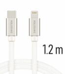 SWISSTEN adat- és töltőkábel textil bevonattal, USB-C/lightning, 1, 2 m, ezüst/fehér (71525203)