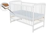 BabyNeeds - Patut din lemn Ola 120X60 cm, Din lemn de pin, Stabil si rezistent, Inaltime saltea reglabila pe 3 nivele, Laterala cu 3 bete detasabile, EN716-1, EN716-2, Alb + Saltea 12 cm (BOOLA12CM01AL)