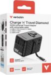 Verbatim Adaptor calatorie Verbatim GaN, 100W, cablu retractabil USB-C PD 3.0 QC4+ pana la 100W/USB-A pana la 12W, Negru (30191)