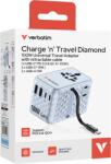 Verbatim Adaptor calatorie Verbatim GaN, 100W, cablu retractabil USB-C PD 3.0 QC4+ pana la 100W/USB-A pana la 12W, Bleu (30192)