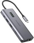 Choetech 12 az 1-ben többfunkciós hub kijelzővel Choetech Hub-M26 USB-C - 1xUSB-C, 4xUSB-A, 2xHDMI, 1xVGA, 1xAUX, memóriakártya-olvasó, szürke (hp_1016708)