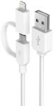 DEVIA Кабел Devia 2 in 1, от USB-A(м) към micro USB Type B(м) и Lightning(м), 1m. , бял