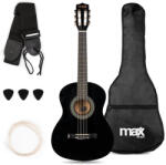 Max Music SoloArt Junior 3/4 Klasszikus gitár (tartalék nylon húr, hangoló, hordtáska, pengető) - Fekete