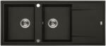 Laveo MEGALO kétmedence csepptálcás matt fekete mosogató dugókiemelős, helytakarékos szifonnal (SRE_721B) - watermarkt