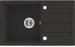 Laveo RINA csepptálcás szemcsés fekete mosogató, automata dugókiemelős, helytakarékos szifonnal (SRP_711T) - watermarkt