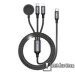 AWEI 3 az 1ben okosóra USB töltőkábel - FEKETE - Type-C / Lightning / Type-C / Apple Watch töltő csatlakozók, 1, 2m hosszú, mágneses, 100W, szövettel bevont, PD gyorstöltést támogatás - W23_B (W23_B)