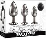 EVOLVED Black Gem - fém anál plug szett, fekete kővel (ezüst) - erotikashow