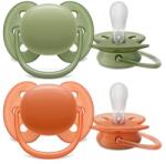 Philips Set 2 suzete Ultra Soft Philips-AVENT SCF093/01, Ortodontice, fara BPA, 18 luni+ (Portocaliu/Verde) (SCF093/01)