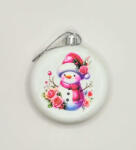 Beauty Nails Karácsonyfa dísz - Fehér lapos kör karácsonyfadísz - Hóember mintával - celofán csomagolásban - 6