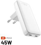 FIXED Slim Traveller 2xUSB-C utazási töltő világadapter GaN 45W, fehér (FIXCG45S-2CD-WH)