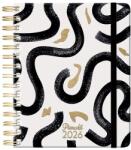 PLANALL Határidõnapló PLANALL Midi B/6 heti spirálos keményfedelű gumis Black on white 2026 (21575) - tonerpiac