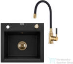 INVENA TESALIA 48x44 cm-es gránit mosogató medence Glamour csapteleppel, fekete/arany AZ-01-Z41-SET (AZ-01-Z41-SET)
