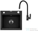 INVENA TESALIA 48x44 cm-es gránit mosogató medence Joga Plus csapteleppel, fekete/króm AZ-01-041-SET (AZ-01-041-SET)