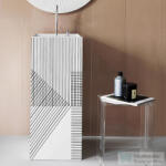 Laufen Kartell By Laufen szabadon álló mosdó 2 csaplyukkal, túlfolyó nélkül, speciális rejtett lefolyóval, fehér, fekete vonalakkal H811331D018151 (H811331D018151)