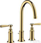 Hansgrohe AXOR MONTREUX 180 3 üléses mosdó csaptelep automata leeresztővel, polírozott arany hatású 16514990 (16514990)
