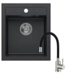Quadron JOHNNY 100 black dotted gránit mosogatótálca + SAP4-F090KB rozsdamentes acél csaptelep fekete flexibilis kifolyócsővel (1352_1351)