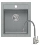 Quadron JOHNNY 100 silver stone gránit mosogatótálca + SAP4-F090GY rozsdamentes acél csaptelep szürke flexibilis kifolyócsővel (1353_1350)