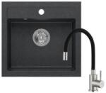 Quadron JOHNNY 110 black diamond gránit mosogatótálca + SAP4-F090KB rozsdamentes acél csaptelep fekete flexibilis kifolyócsővel (1319_1351)