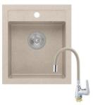 Quadron JOHNNY 100 river sand gránit mosogatótálca +SAP4-F090KS rozsdamentes acél csaptelep bézs flexibilis kifolyócsővel (1317_1365)