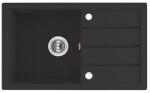 Laveo RINA csepptálcás szemcsés fekete mosogató, automata dugókiemelős, helytakarékos szifonnal (SRP_711T) - gepeszuniverzum