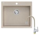 Quadron MORGAN 110 river sand gránit mosogatótálca + SAP4-F090KS rozsdamentes acél csaptelep bézs flexibilis kifolyócsővel (1322_1365)