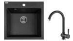 Laveo ALENA szemcsés fekete szett álló csappal, helytakarékos szifonnal (SRAA_710T) - gepeszuniverzum