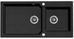 Laveo MILOS 2M 100 kétmedencés fekete gránit mosogató helytakarékos dugókiemelős szifonnal (SPM_7209) - gepeszuniverzum