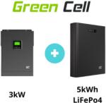 GreenCell Green Cell Szigetüzemű Inverter 48V DC 230V AC 3000W/3000VA + 5kWh LiFePo4 akkumulátor (INVSOL04-ESGC-1)