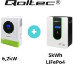 Qoltec Modulár Hibrid Szigetüzemű Napelemes Inverter Off-Grid 48V 6200W + 5kWh LiFePo4 akkumulátor csomag (QC-53861-53860)