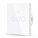 Rovo FN3C intelligens érintőkapcsoló, Wi-Fi, Null-Free, 3 csatorna, 10A, RF 433MHz, Biztonsági üveg, Tuya, Life Smart, Amazon Alexa/Google Assistant kompatibilis, Fehér