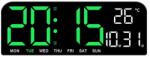 Welora Digitális falióra, állítható LED világítással, riasztás, páratartalom, hőmérséklet, időzítő, 9x3x24 cm, fekete-zöld színű (DR8-176-GH0707)
